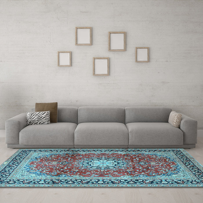Machine Washable Persian Light Blue Traditional Rug in a Living Room, wshtr4453lblu