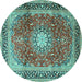 Round Machine Washable Persian Turquoise Traditional Area Rugs, wshtr4453turq