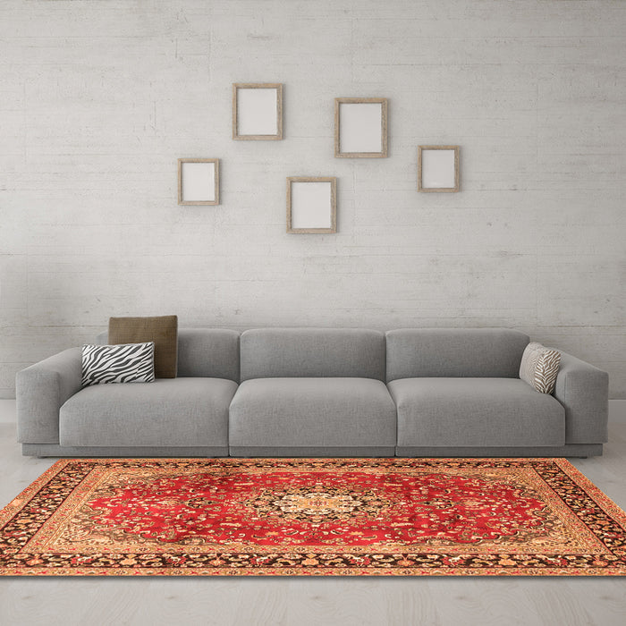 Machine Washable Persian Orange Traditional Area Rugs in a Living Room, wshtr4453org