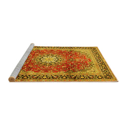 Sideview of Machine Washable Persian Yellow Traditional Rug, wshtr4453yw