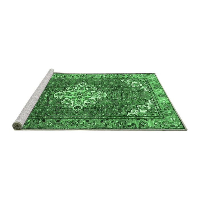 Sideview of Machine Washable Persian Emerald Green Traditional Area Rugs, wshtr4454emgrn