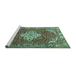 Sideview of Machine Washable Persian Turquoise Traditional Area Rugs, wshtr4454turq