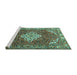 Sideview of Machine Washable Persian Turquoise Traditional Area Rugs, wshtr4454turq