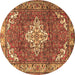 Round Machine Washable Persian Brown Traditional Rug, wshtr4454brn