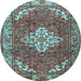 Round Machine Washable Persian Light Blue Traditional Rug, wshtr4454lblu