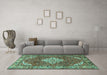 Machine Washable Persian Turquoise Traditional Area Rugs in a Living Room,, wshtr4454turq