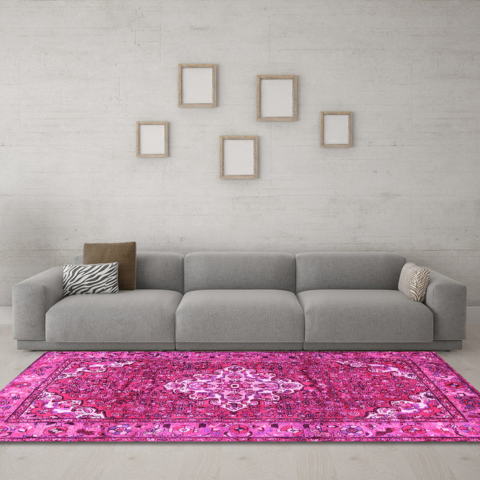 Machine Washable Persian Pink Traditional Rug in a Living Room, wshtr4454pnk