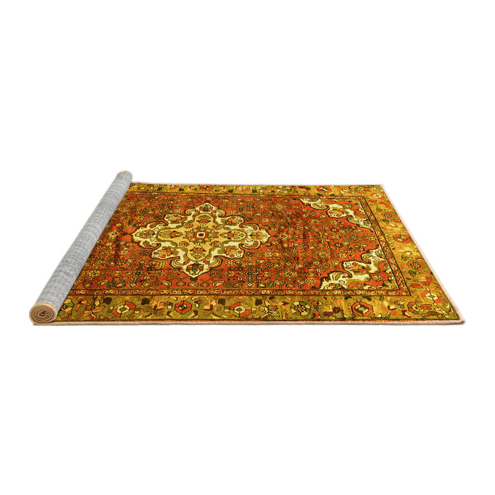 Sideview of Machine Washable Persian Yellow Traditional Rug, wshtr4454yw
