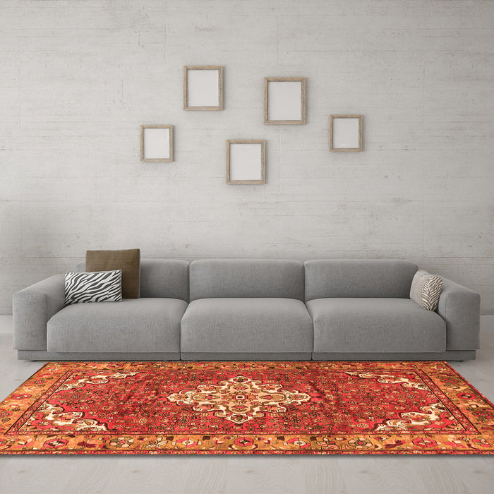 Machine Washable Persian Orange Traditional Area Rugs in a Living Room, wshtr4454org