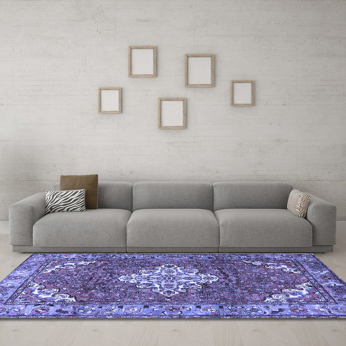 Machine Washable Persian Blue Traditional Rug in a Living Room, wshtr4454blu