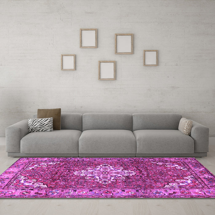 Machine Washable Persian Purple Traditional Area Rugs in a Living Room, wshtr4454pur