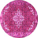 Round Machine Washable Persian Pink Traditional Rug, wshtr4454pnk