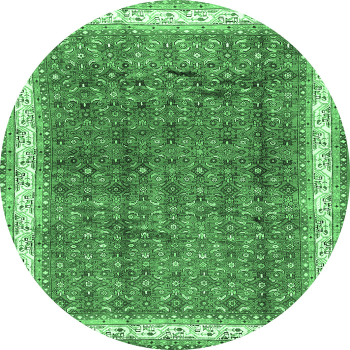 Round Machine Washable Persian Emerald Green Traditional Area Rugs, wshtr4455emgrn