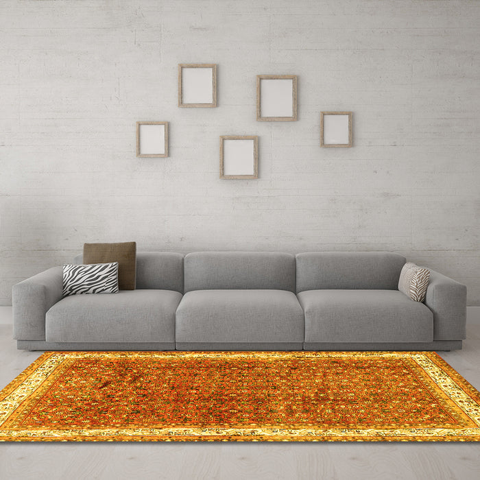 Machine Washable Persian Yellow Traditional Rug in a Living Room, wshtr4455yw