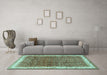 Machine Washable Persian Turquoise Traditional Area Rugs in a Living Room,, wshtr4455turq