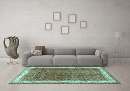Machine Washable Persian Turquoise Traditional Area Rugs in a Living Room,, wshtr4455turq