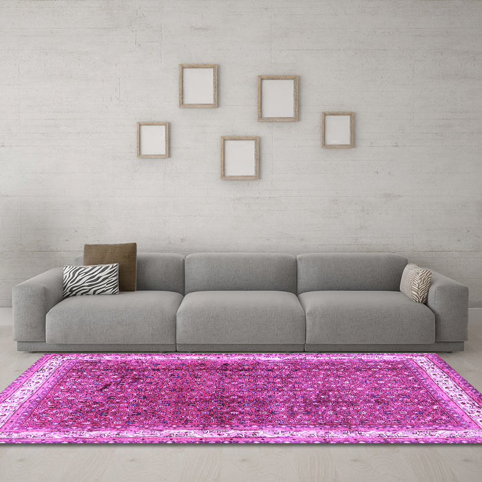 Machine Washable Persian Purple Traditional Area Rugs in a Living Room, wshtr4455pur