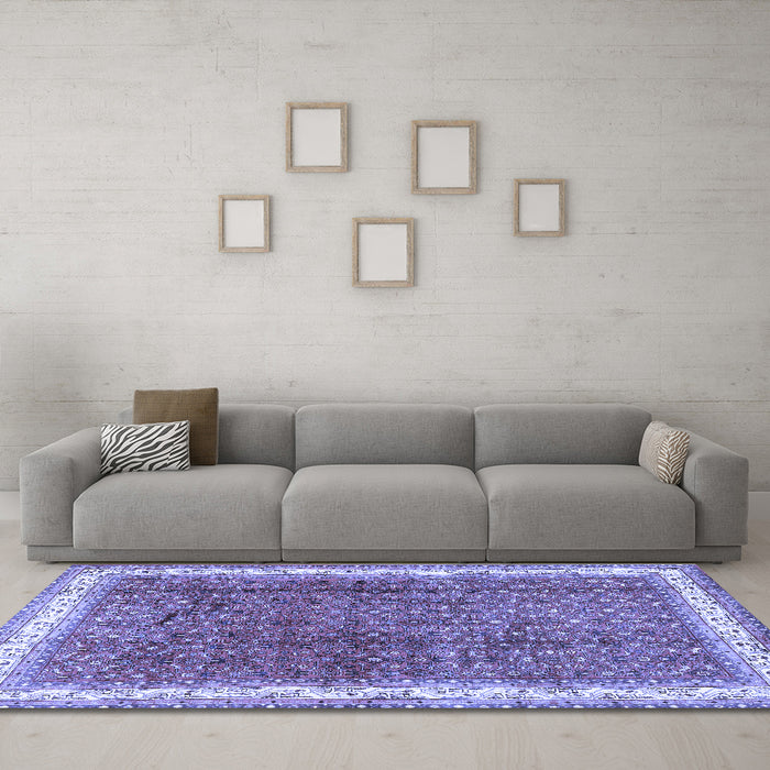 Machine Washable Persian Blue Traditional Rug in a Living Room, wshtr4455blu