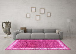 Machine Washable Persian Pink Traditional Rug in a Living Room, wshtr4455pnk