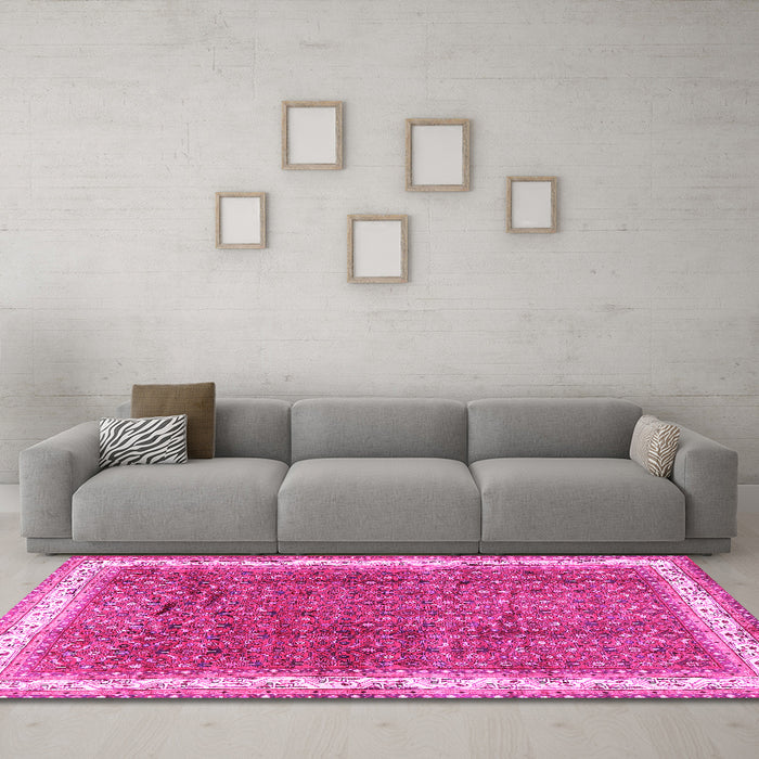 Machine Washable Persian Pink Traditional Rug in a Living Room, wshtr4455pnk