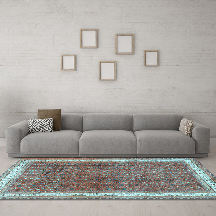 Machine Washable Persian Light Blue Traditional Rug in a Living Room, wshtr4455lblu