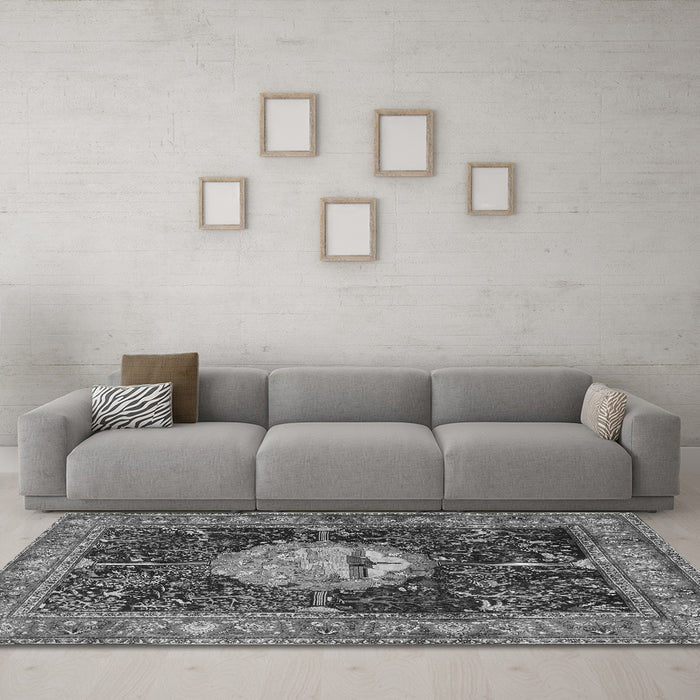 Machine Washable Persian Gray Traditional Rug in a Living Room,, wshtr4456gry