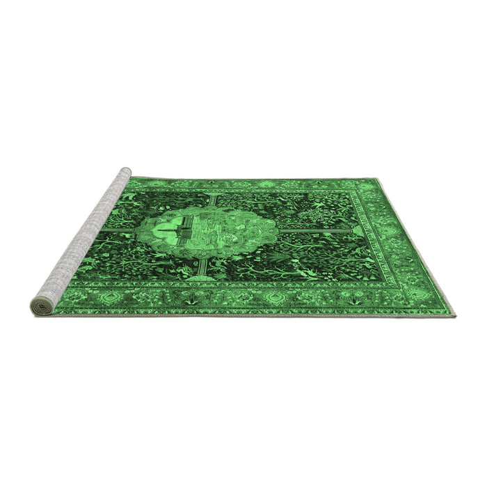 Sideview of Machine Washable Persian Emerald Green Traditional Area Rugs, wshtr4456emgrn