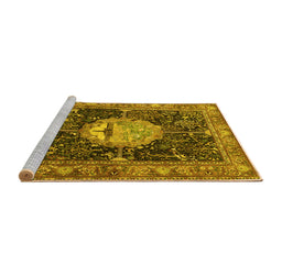 Sideview of Machine Washable Persian Yellow Traditional Rug, wshtr4456yw