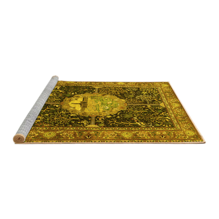Sideview of Machine Washable Persian Yellow Traditional Rug, wshtr4456yw