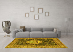Machine Washable Persian Yellow Traditional Rug in a Living Room, wshtr4456yw