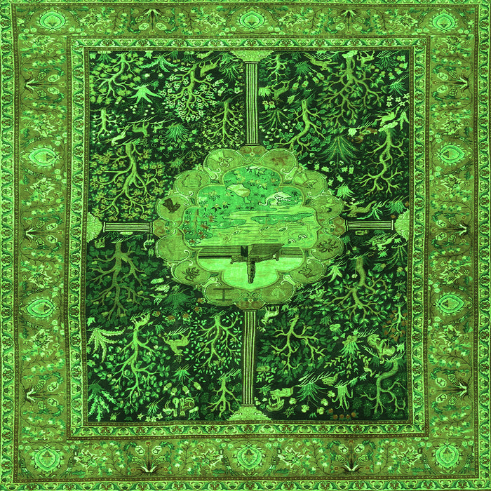 Round Machine Washable Persian Green Traditional Area Rugs, wshtr4456grn