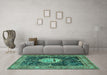 Machine Washable Persian Turquoise Traditional Area Rugs in a Living Room,, wshtr4456turq