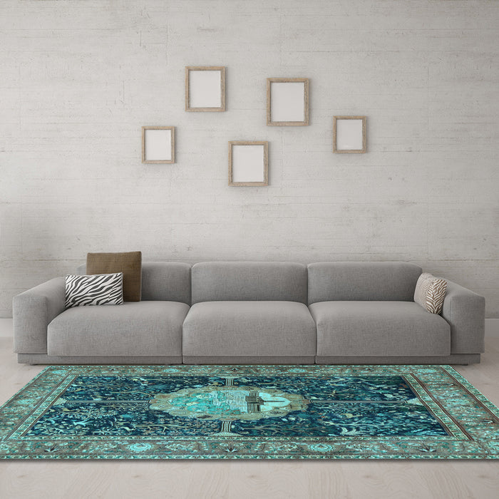 Machine Washable Persian Light Blue Traditional Rug in a Living Room, wshtr4456lblu