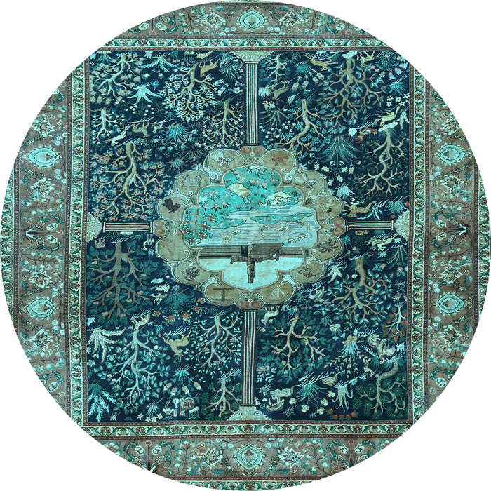 Round Machine Washable Persian Light Blue Traditional Rug, wshtr4456lblu