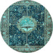 Round Machine Washable Persian Light Blue Traditional Rug, wshtr4456lblu