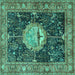 Square Machine Washable Persian Turquoise Traditional Area Rugs, wshtr4456turq