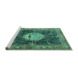 Sideview of Machine Washable Persian Turquoise Traditional Area Rugs, wshtr4456turq