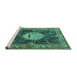 Sideview of Machine Washable Persian Turquoise Traditional Area Rugs, wshtr4456turq