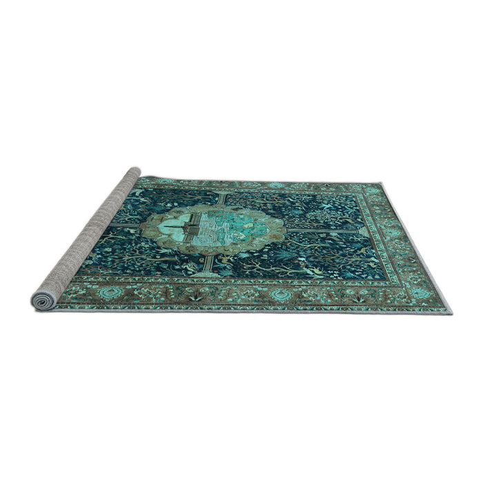 Sideview of Machine Washable Persian Light Blue Traditional Rug, wshtr4456lblu