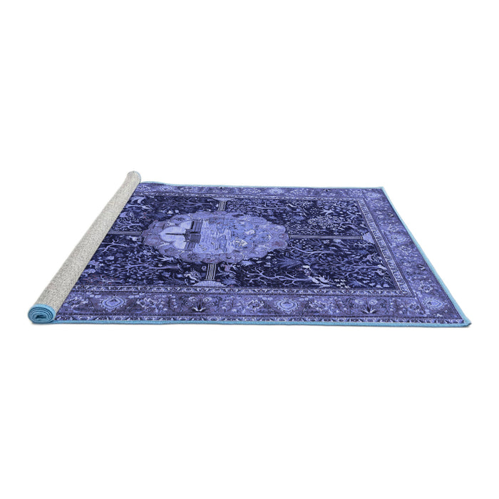 Sideview of Machine Washable Persian Blue Traditional Rug, wshtr4456blu