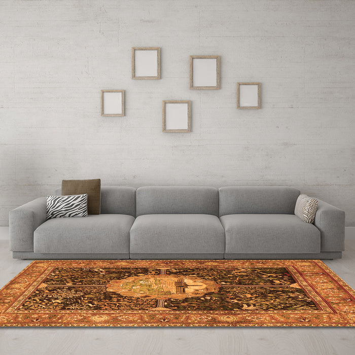 Machine Washable Persian Orange Traditional Area Rugs in a Living Room, wshtr4456org