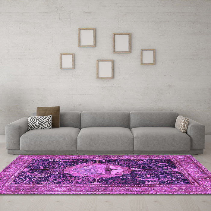 Machine Washable Persian Purple Traditional Area Rugs in a Living Room, wshtr4456pur