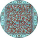 Round Machine Washable Persian Light Blue Traditional Rug, wshtr4457lblu