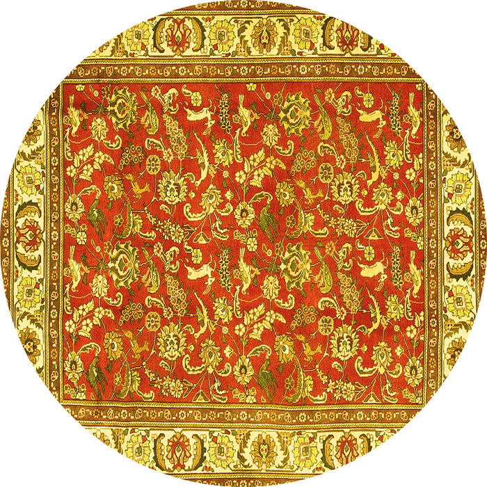 Round Persian Yellow Traditional Rug, tr4457yw