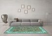 Machine Washable Persian Turquoise Traditional Area Rugs in a Living Room,, wshtr4457turq