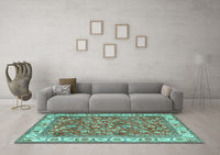 Machine Washable Persian Turquoise Traditional Rug, wshtr4457turq