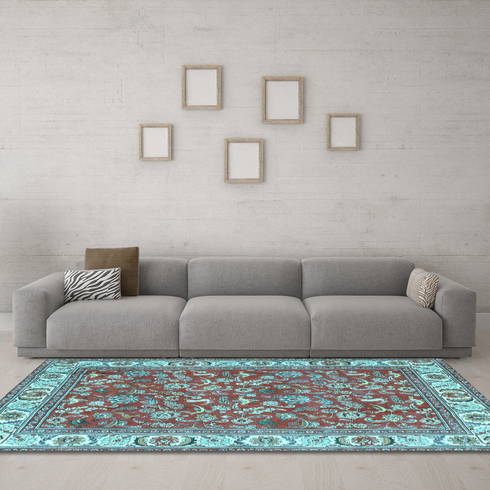 Machine Washable Persian Light Blue Traditional Rug in a Living Room, wshtr4457lblu
