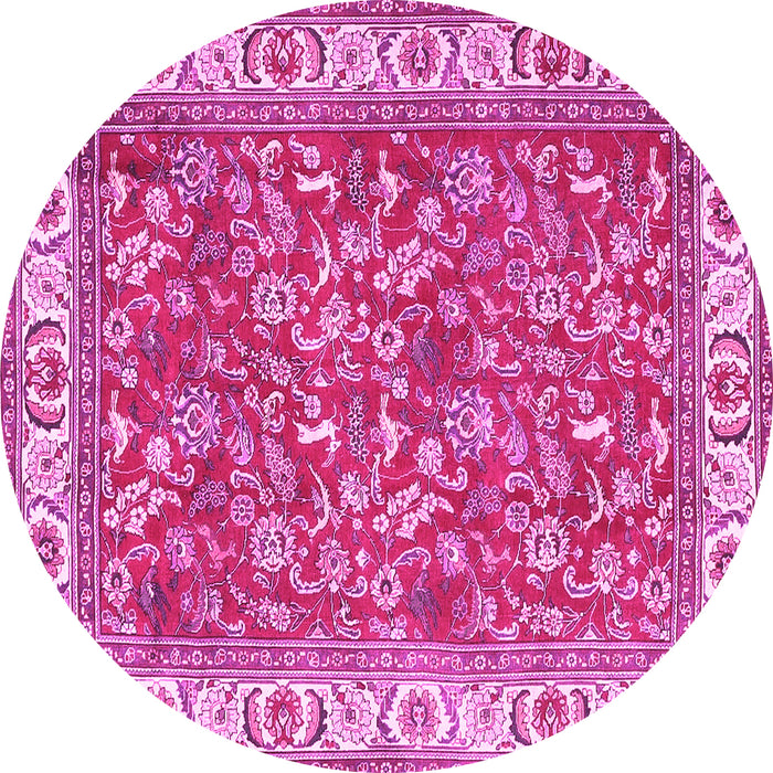 Round Machine Washable Persian Pink Traditional Rug, wshtr4457pnk