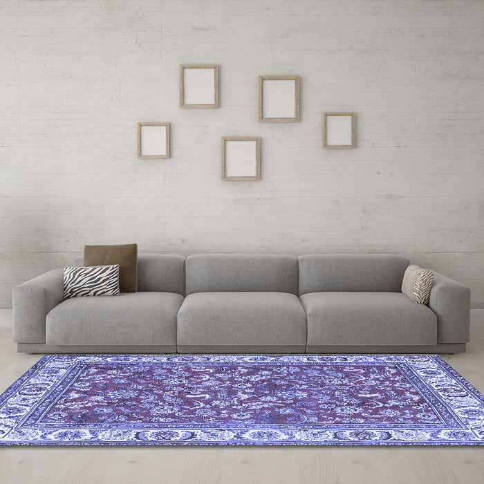 Machine Washable Persian Blue Traditional Rug in a Living Room, wshtr4457blu