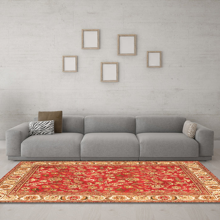 Machine Washable Persian Orange Traditional Area Rugs in a Living Room, wshtr4457org